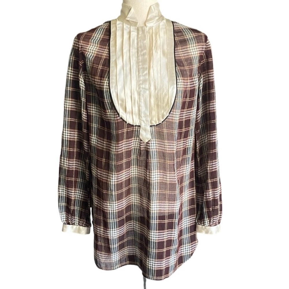 3.1 PHILLIP LIM-BROWN PLAID SEMI SHEER TOP OR MINI DRESS-SIZE 4